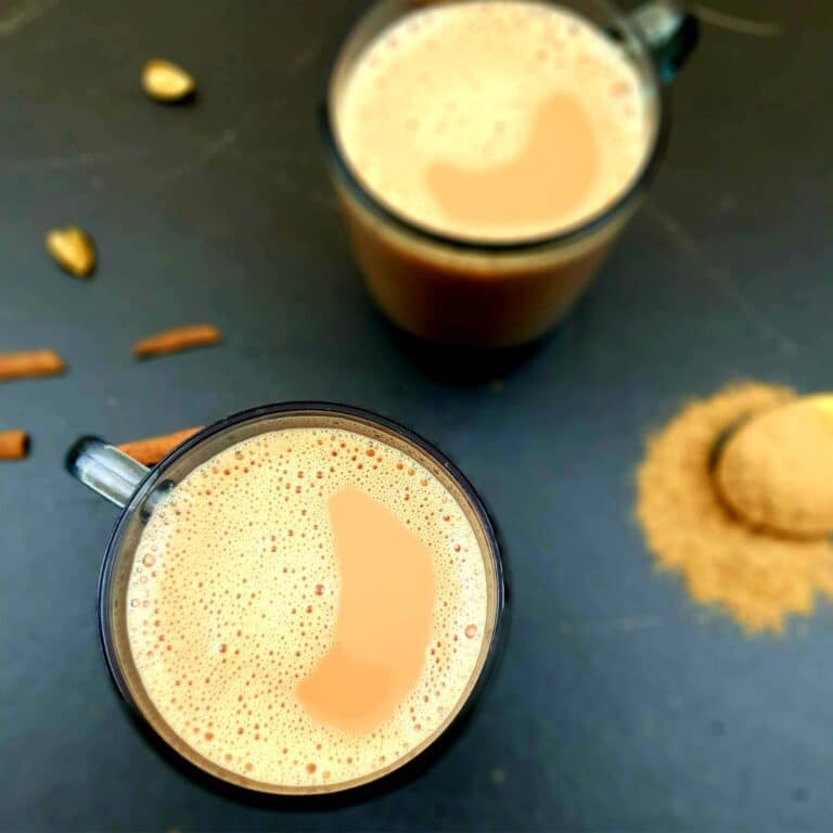 close up shot of masala chai in a cup