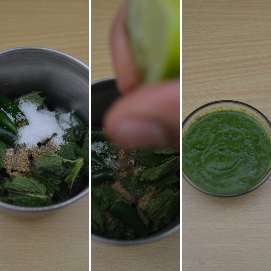 herbs and salt in a blender with lemon squeezing on it and herb paste 