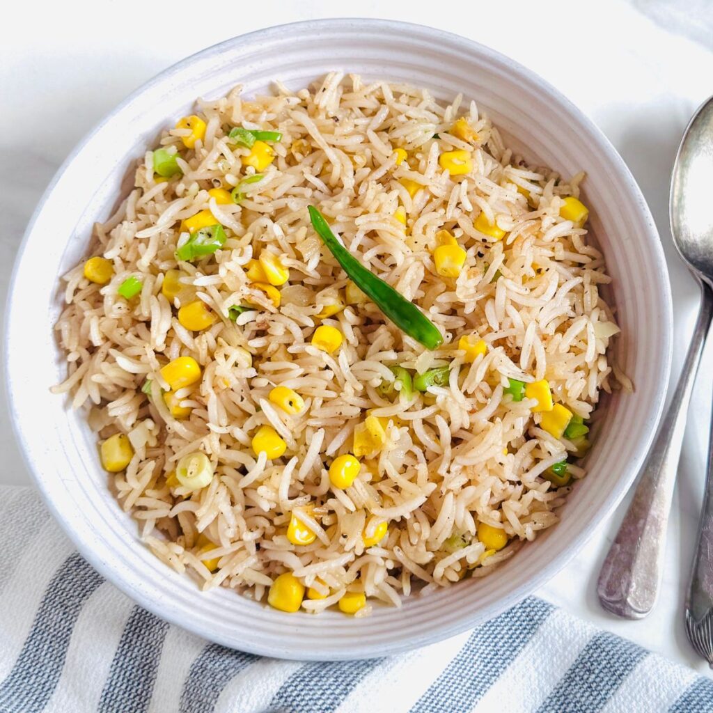 Sweet Corn Fried Rice With Leftover Rice - Flavours Treat