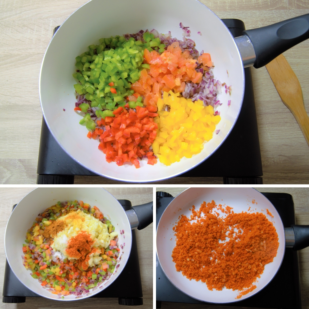 cooking vegetables for stuffing and frying breadcrumbs