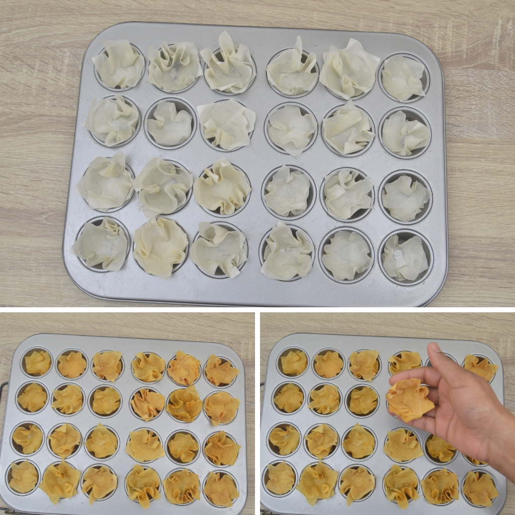 before and after baking pastry cups in muffin tin