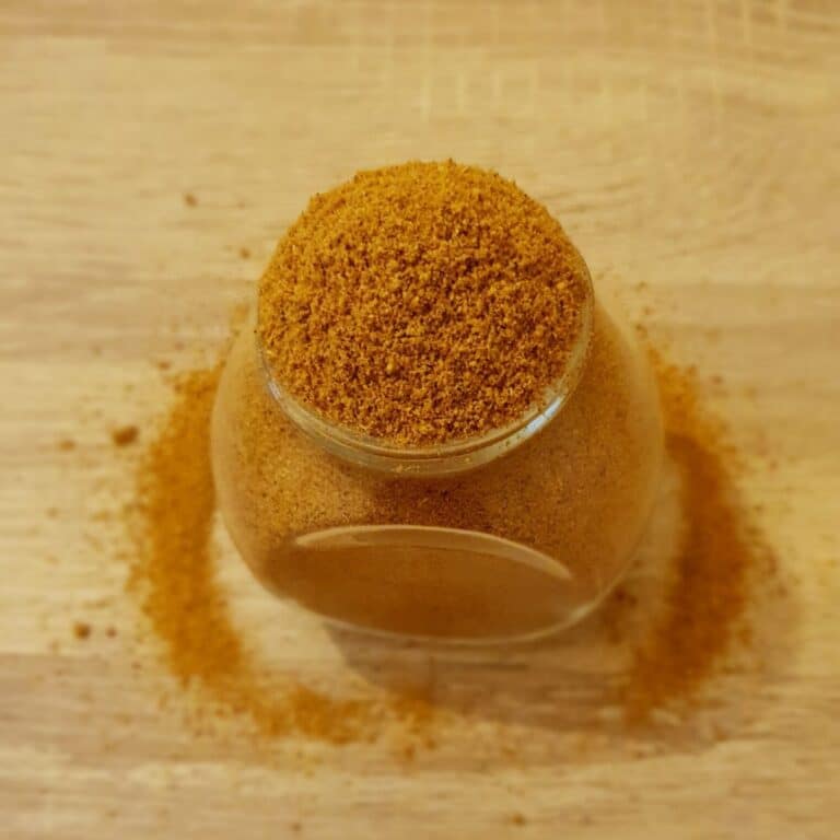 sambar spice blend in a glass jar