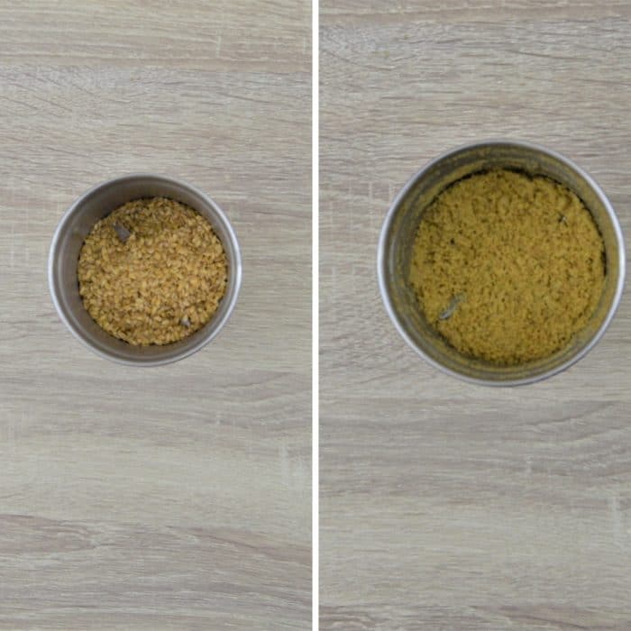before and after grinding flaxseeds in a blender