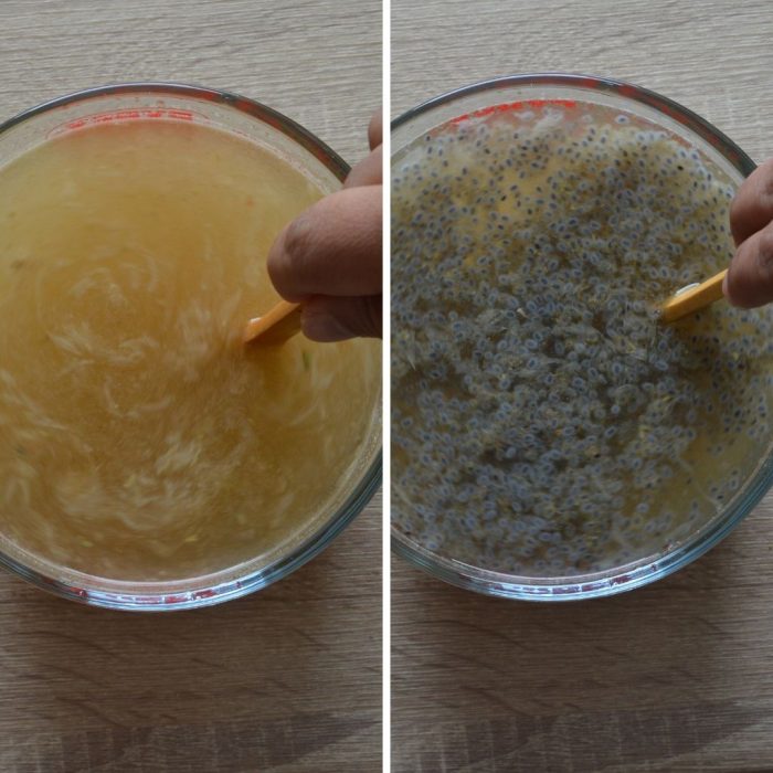 process of making simple lemonade with basil seeds and spices.