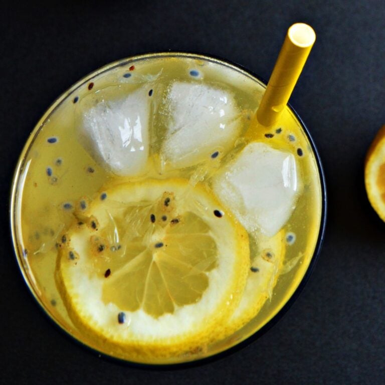 Top shot of basil seed lemonade.