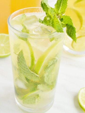 iced green tea in a glass.