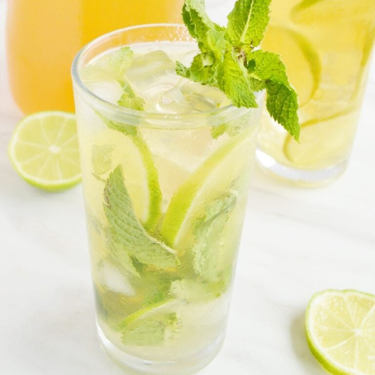 iced green tea in a glass.