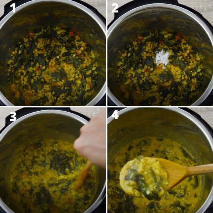 well cooked dal palak in instant pot.
