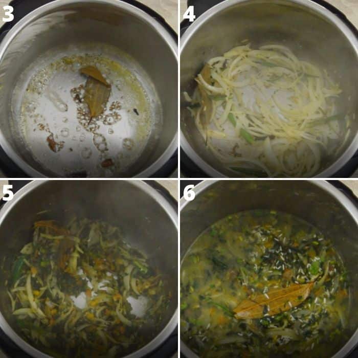 process of cooking methi pulao in instant pot.