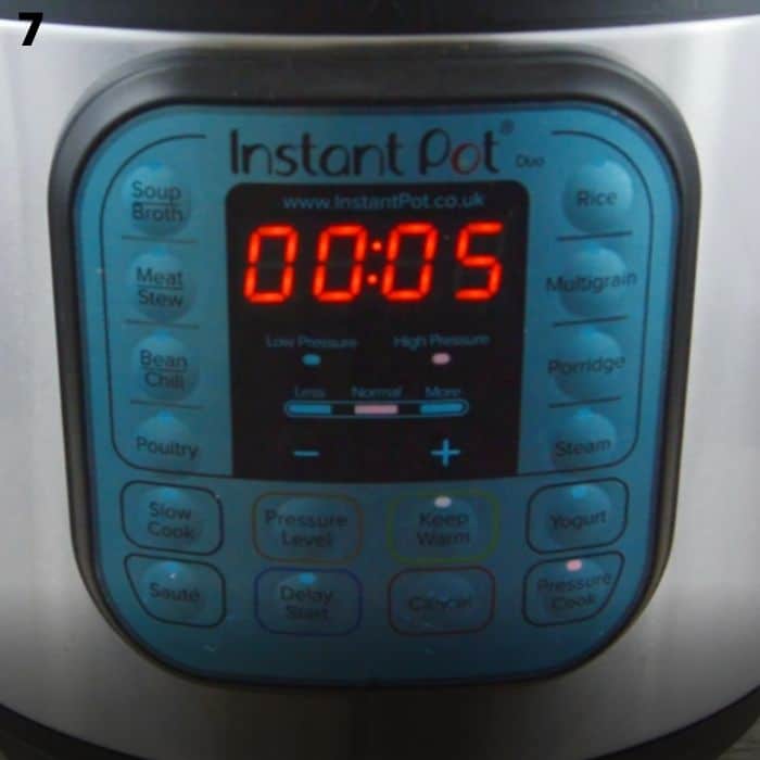 Image of Stainless Steel Instant Pot with a 5 min timer set