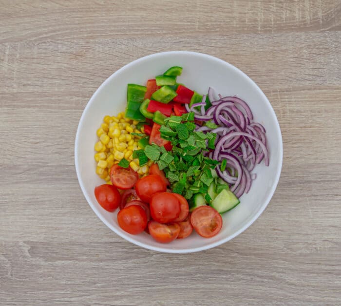 Corn Cucumber Tomato Salad with Lemon Garlic Dressing Flavours Treat