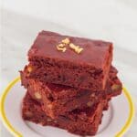 pin image of fudge brownies with pink text overlay on top and bottom.