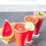 pin image of fresh watermelon juice with green text overlay on top.