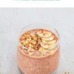 pin image of chocolate overnight oats with blue text overlay on top.