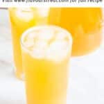 Pin image of the iced peach green tea lemonade with text overlay on top.