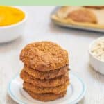 pin image of oatmeal pumpkin cookies with text overlay on top and bottom.