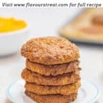 pin image of pumpkin oats cookies with black text overlay on top.