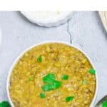 pin image of green moong dal with blue text overlay on the top.