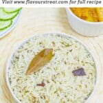 pin image of instant pot jeera rice with black text overlay on top.