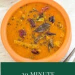 pin image of instant sambar with a white text overlay on green background at bottom.