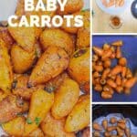 pin image of air fryer baby carrots with white text overlay on the top.