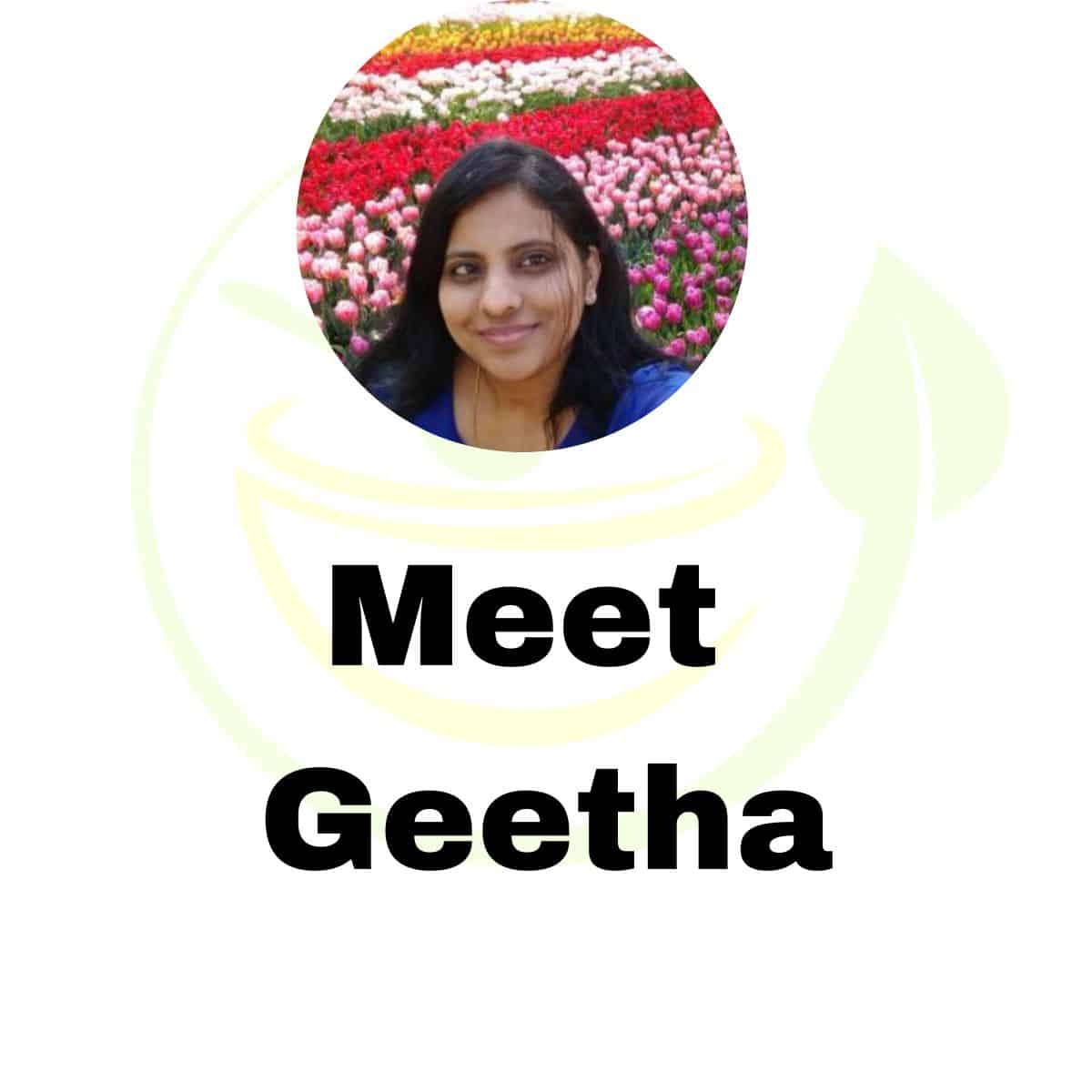 Image of Geetha with text below "Meet Geetha"