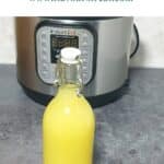 pin image of pineapple ginger syrup with a blue text overlay on the top.