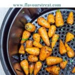 pin image of air fryer baby carrots with blue text overlay on the top.