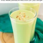 pin image of avocado banana smoothie with black text overlay on the top.