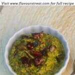 pin image of tomato mint chutney with black text overlay on the top.