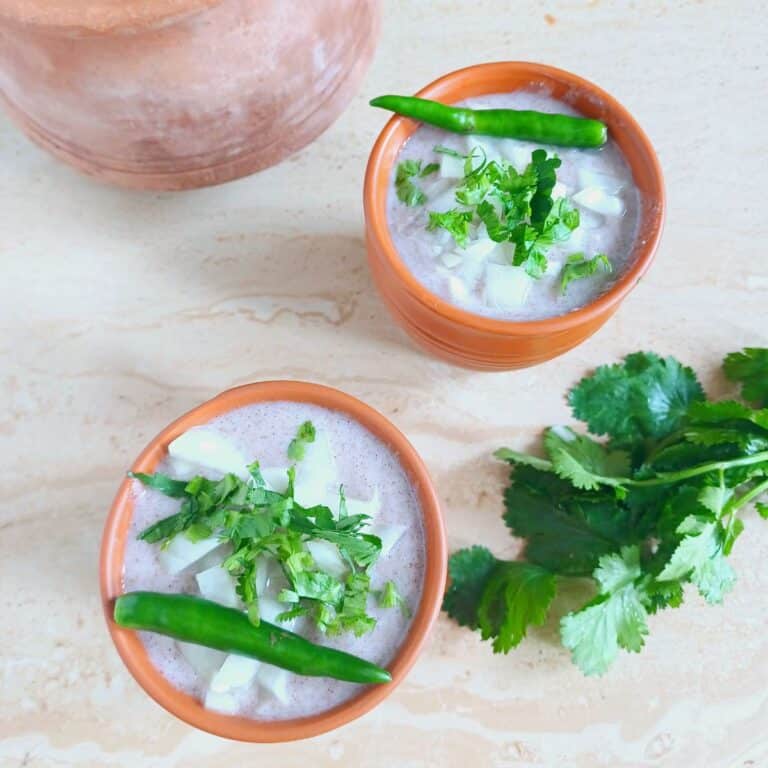 ragi nookala ambali in earthen glasses