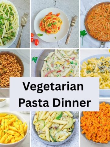 collage of nine images of different pasta dishes with text overlay in the centre.