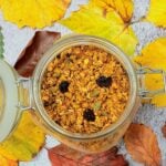 pin image of pumpkin granola with text overlay on the top.
