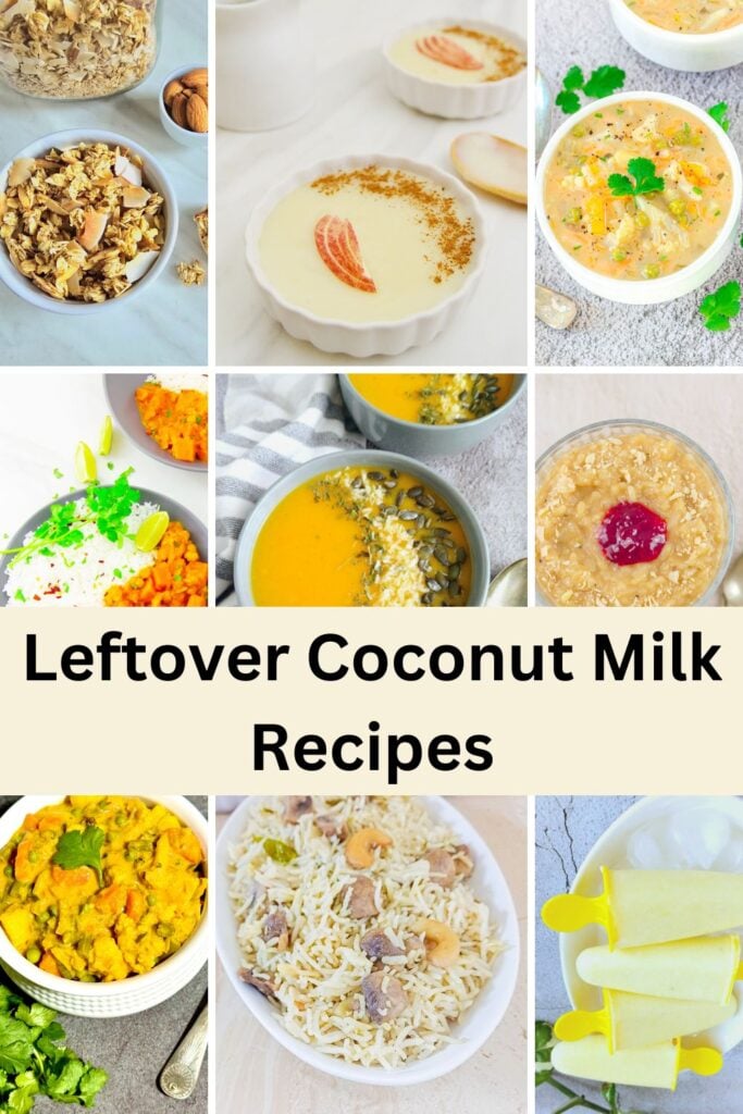 collage of nine images of leftover coconut milk recipes.