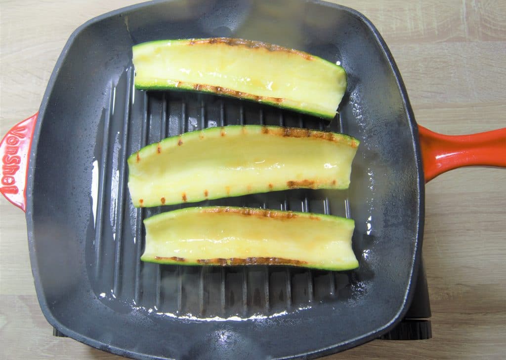 cooking zucchini boats in griddle